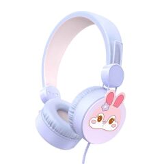 S0000007 -SUN-GLE-ECH-KULAKLIK MİKROFONLU KABLOLU TAVŞAN RESİMLİ LİLA