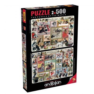 3611 Anatolian Sevimli Kediler - Komik Köpekler / 2 x 500 Parça Puzzle
