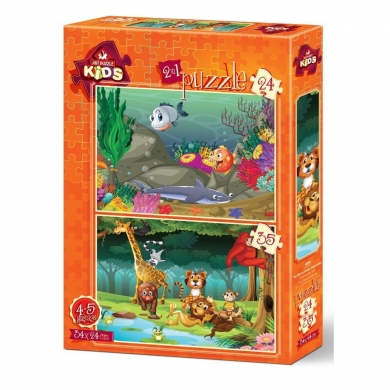 4494 Su Altı ve Orman Hayvanları 24+35 Parça Çocuk Puzzle -Art Puzzle