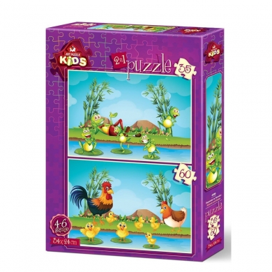 4496 Hayvanlar ve Yavruları 35+60 Parça Çocuk Puzzle -Art Puzzle