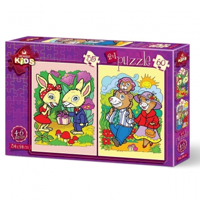 4498 Tavşanlar ve Ayı Ailesi 35+60 Parça Puzzle -Art Puzzle