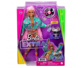 GXF09 Barbie Extra - Pembe Örgü Saçlı Bebek, +3 yaş