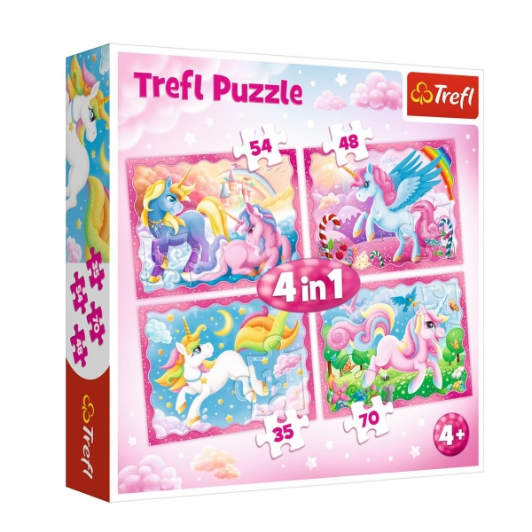 34321 Trefl, The Magical World of Unicorns 4'lü 35+48+54+70 Parça Puzzle