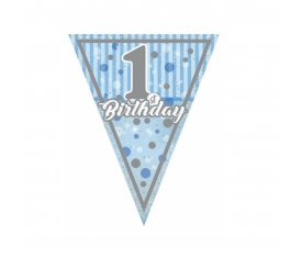 THB5466 Balonevi, Pırıltılı 1st Birthday Mavi Kağıt Bayrak Seti