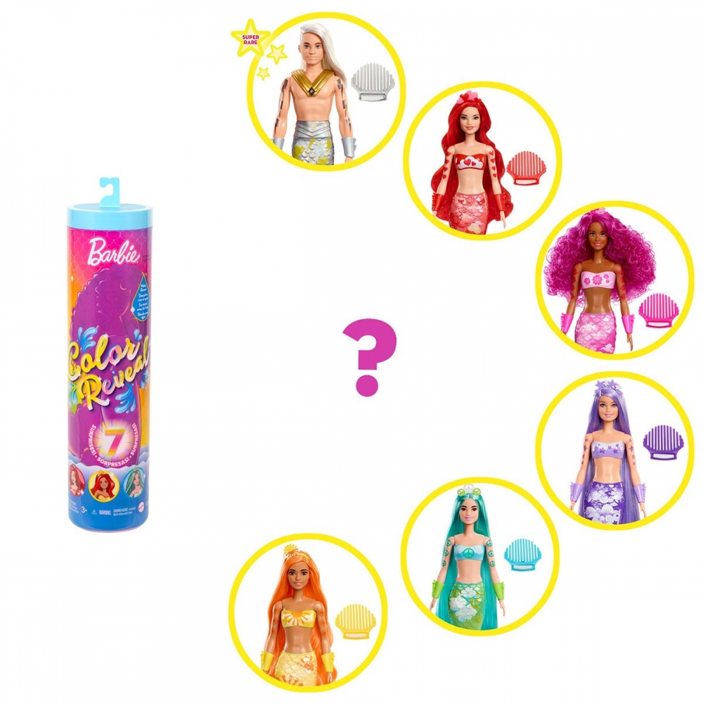 HDN68 Renk Değiştiren Sürpriz Barbie Gökkuşağı Deniz Kızı Bebekler, Color Reveal