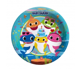 LPB6416 Balonevi, Baby Shark Parti Zamanı 8 adet Kağıt Tabak 23 cm